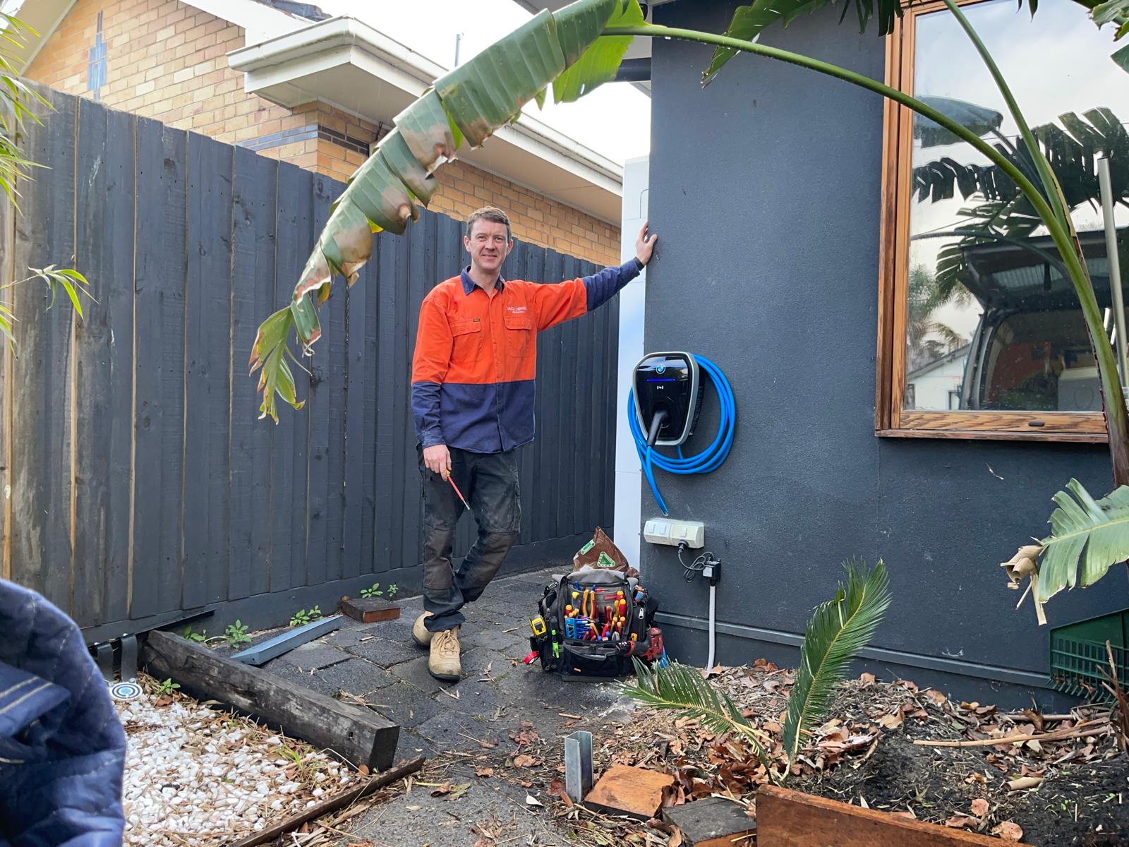 BMW EV charger installed in a carport by Jack Jones Electrical, bayside Melbourne