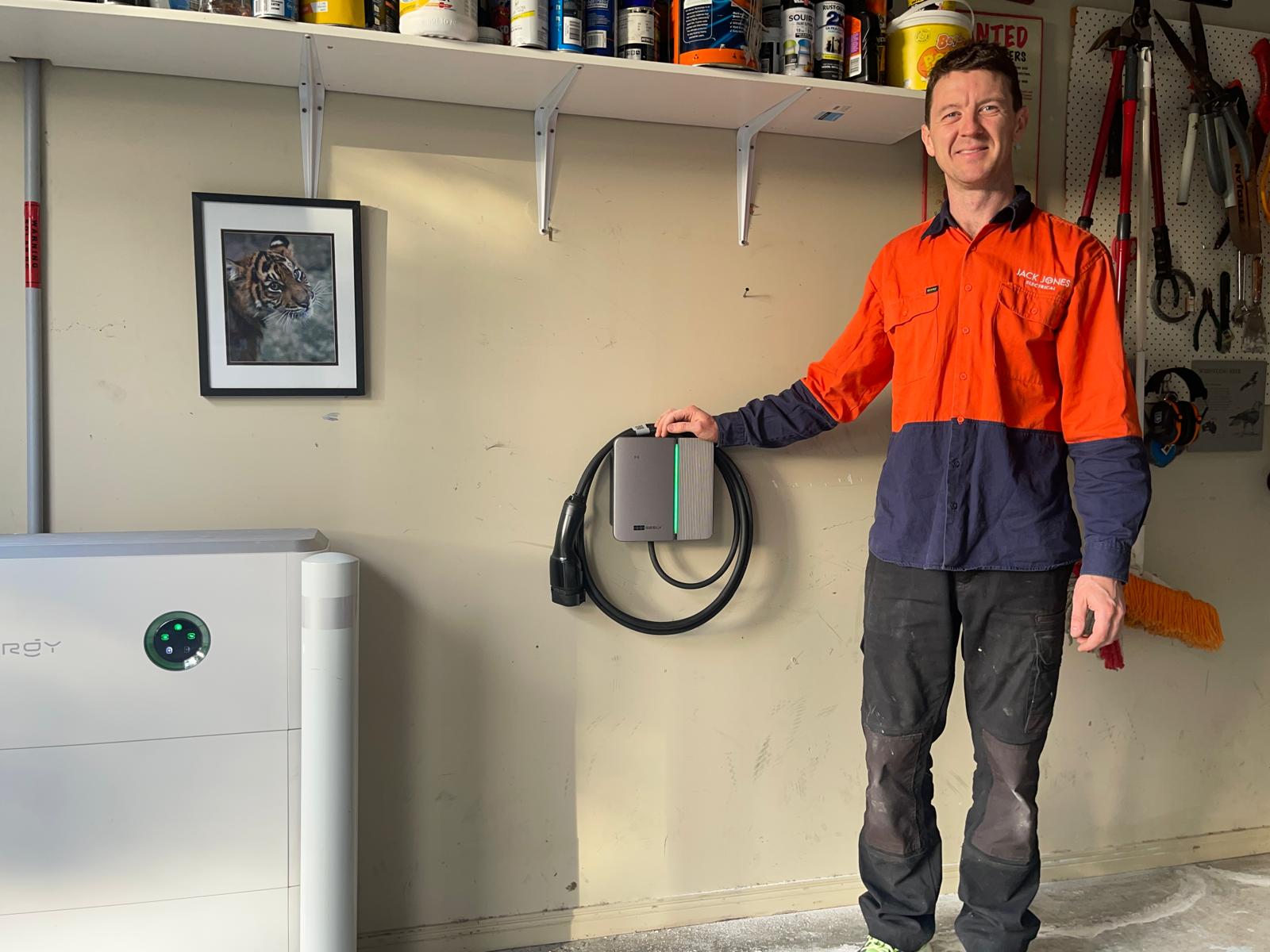Geely EV charger installed in a garage by Jack Jones Electrical, bayside Melbourne